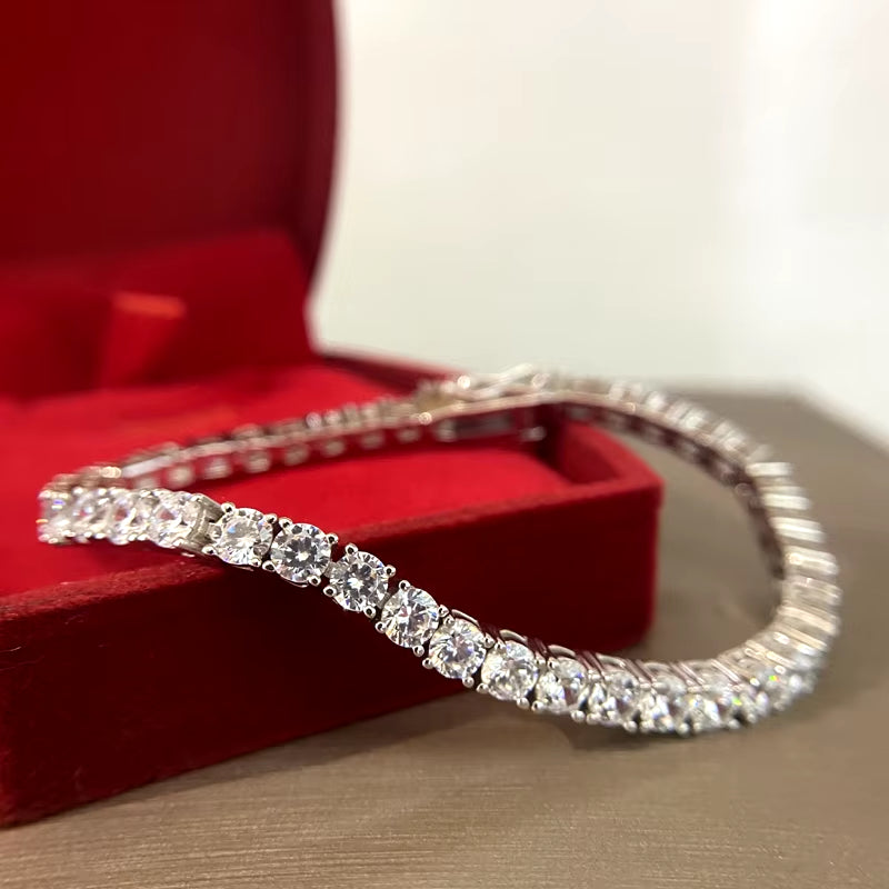 Minimalist Moissanite Tennis Bracelet – 925 Sterling Silver, Geometric Elegance (2–5mm Width Options)