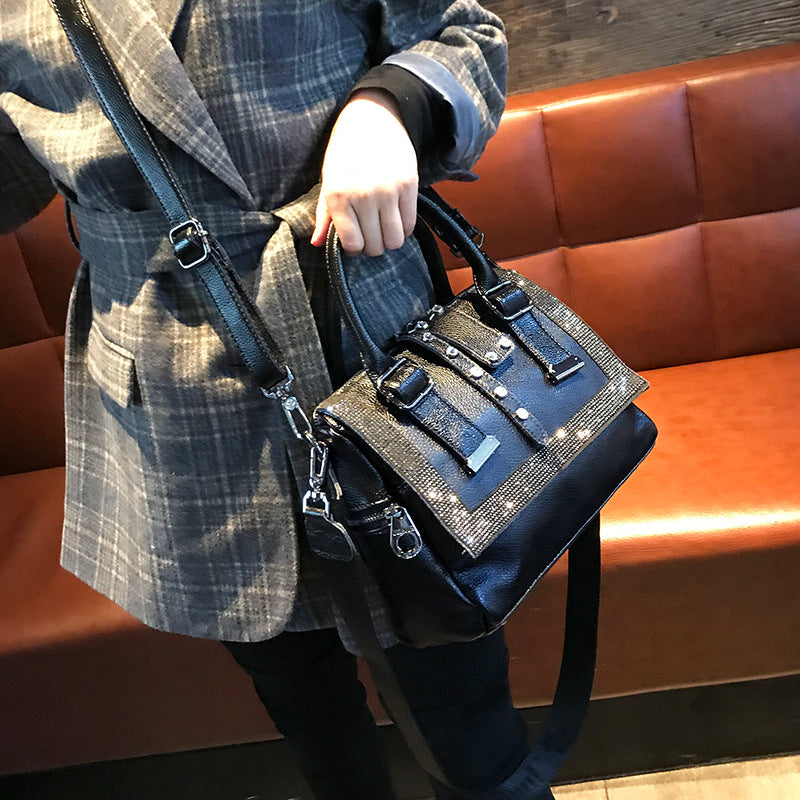 Rhinestone Vault | Soft Leather Platinum Shoulder Bag