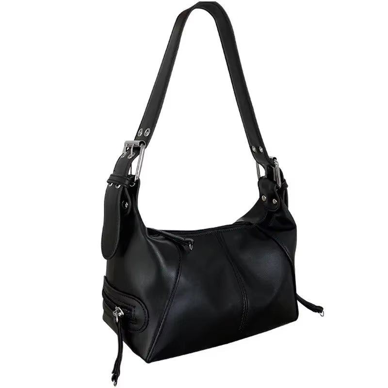Midnight Arc | Wide Strap Crescent Shoulder Bag