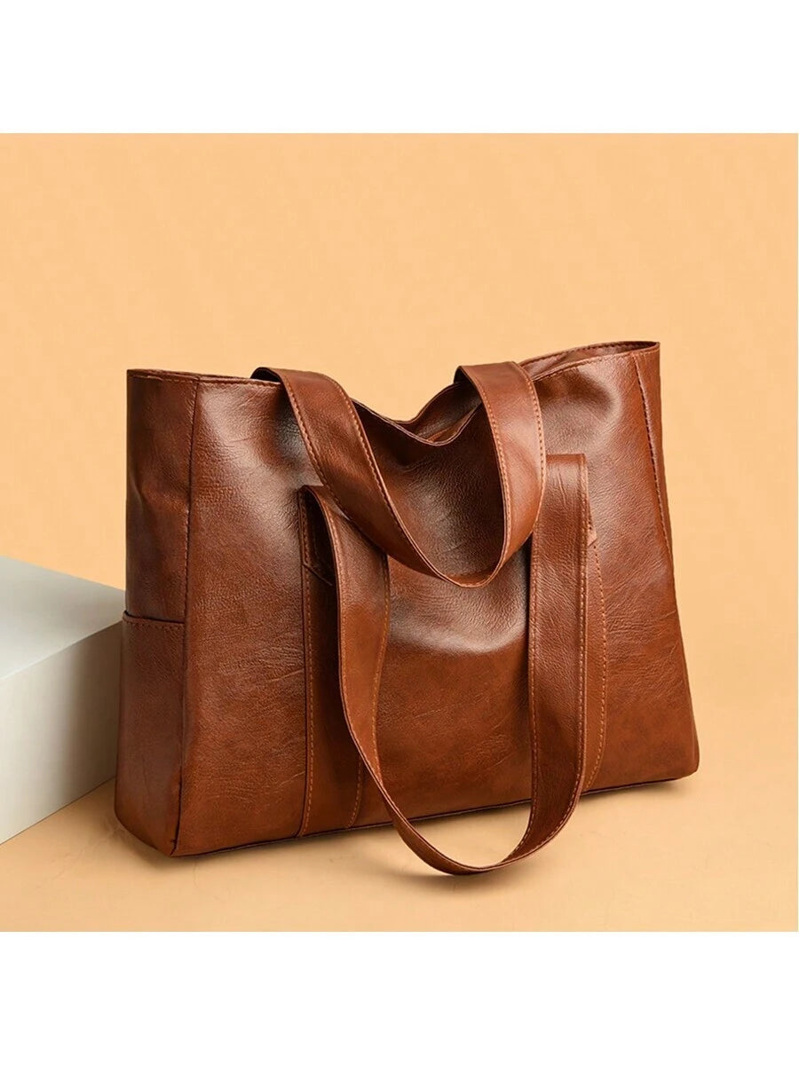 Chestnut Ruched Tote | Vintage-Inspired Shoulder Carryall in Matte Brown