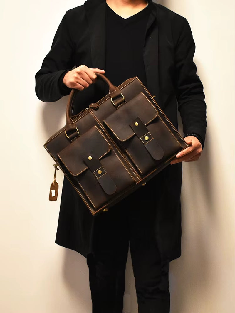 Legacy Code | Natural Cowhide Leather 14” Laptop Briefcase
