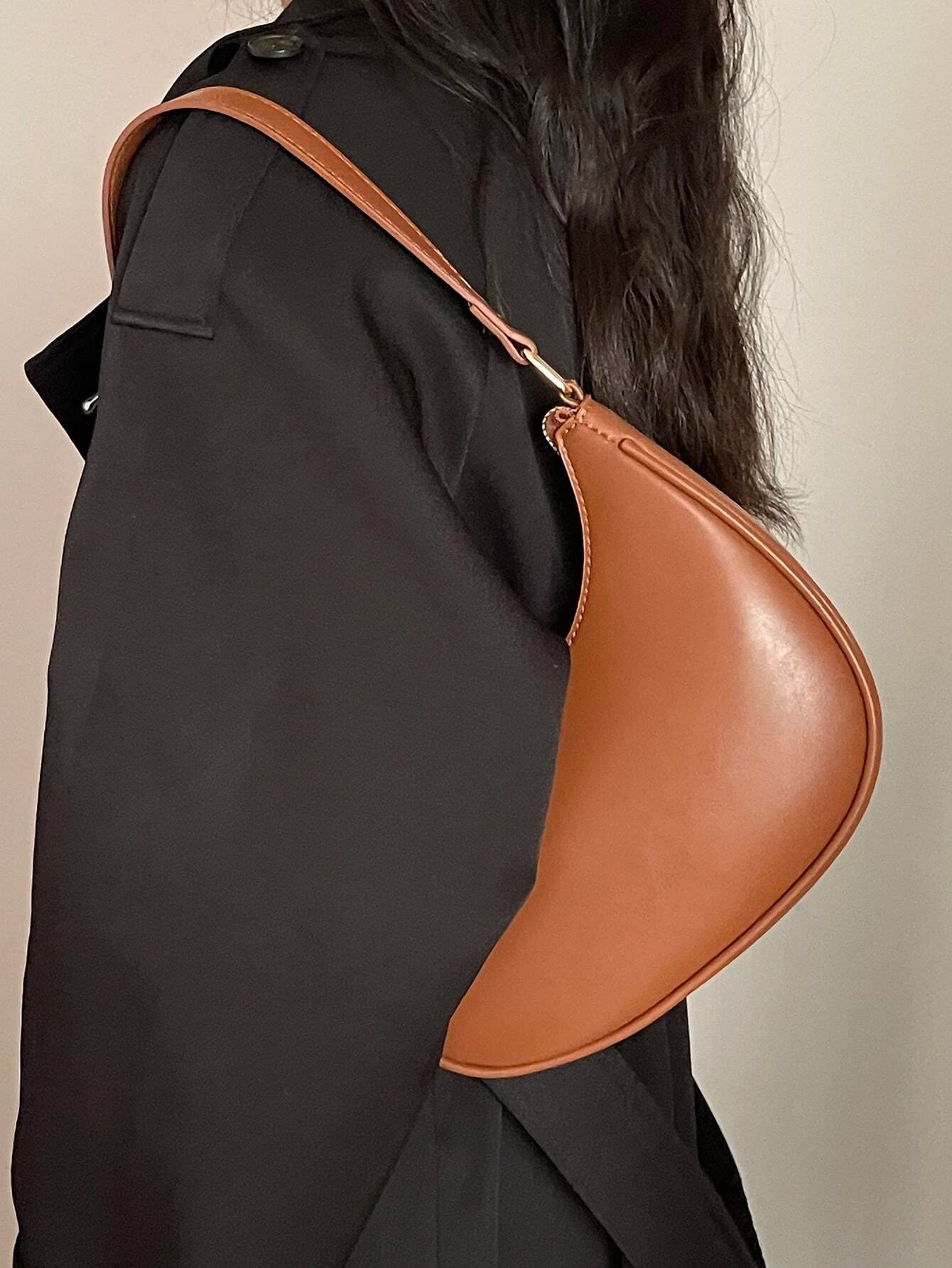 Cognac Textured Hobo | Minimalist Elegance with Chain Accent