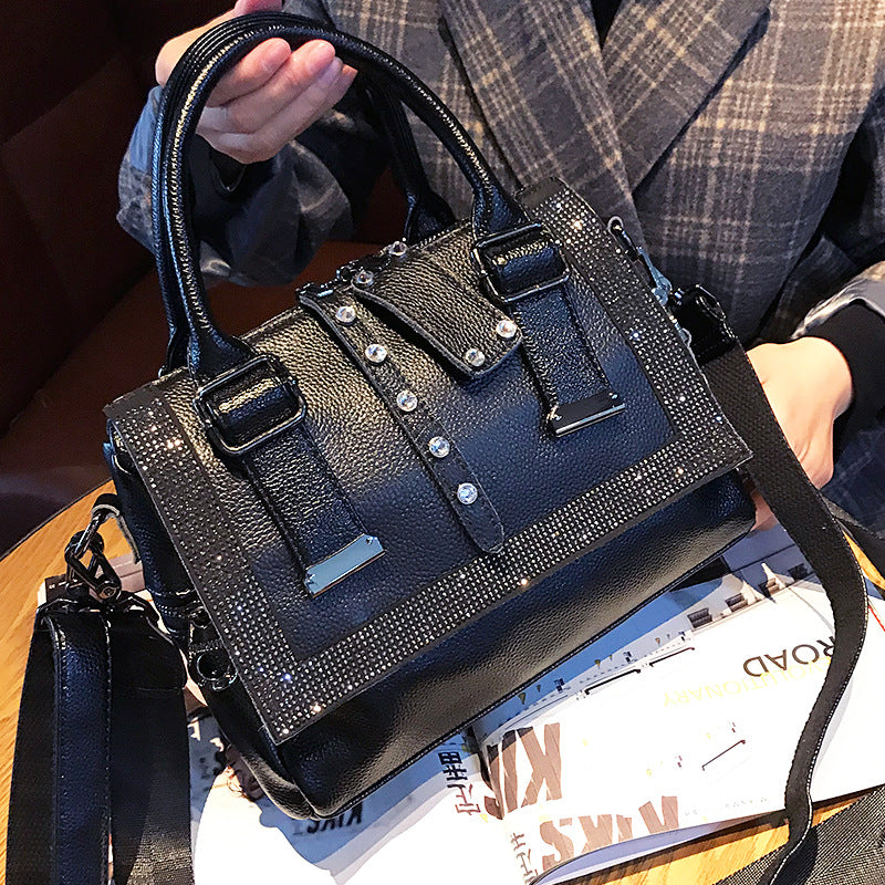 Rhinestone Vault | Soft Leather Platinum Shoulder Bag