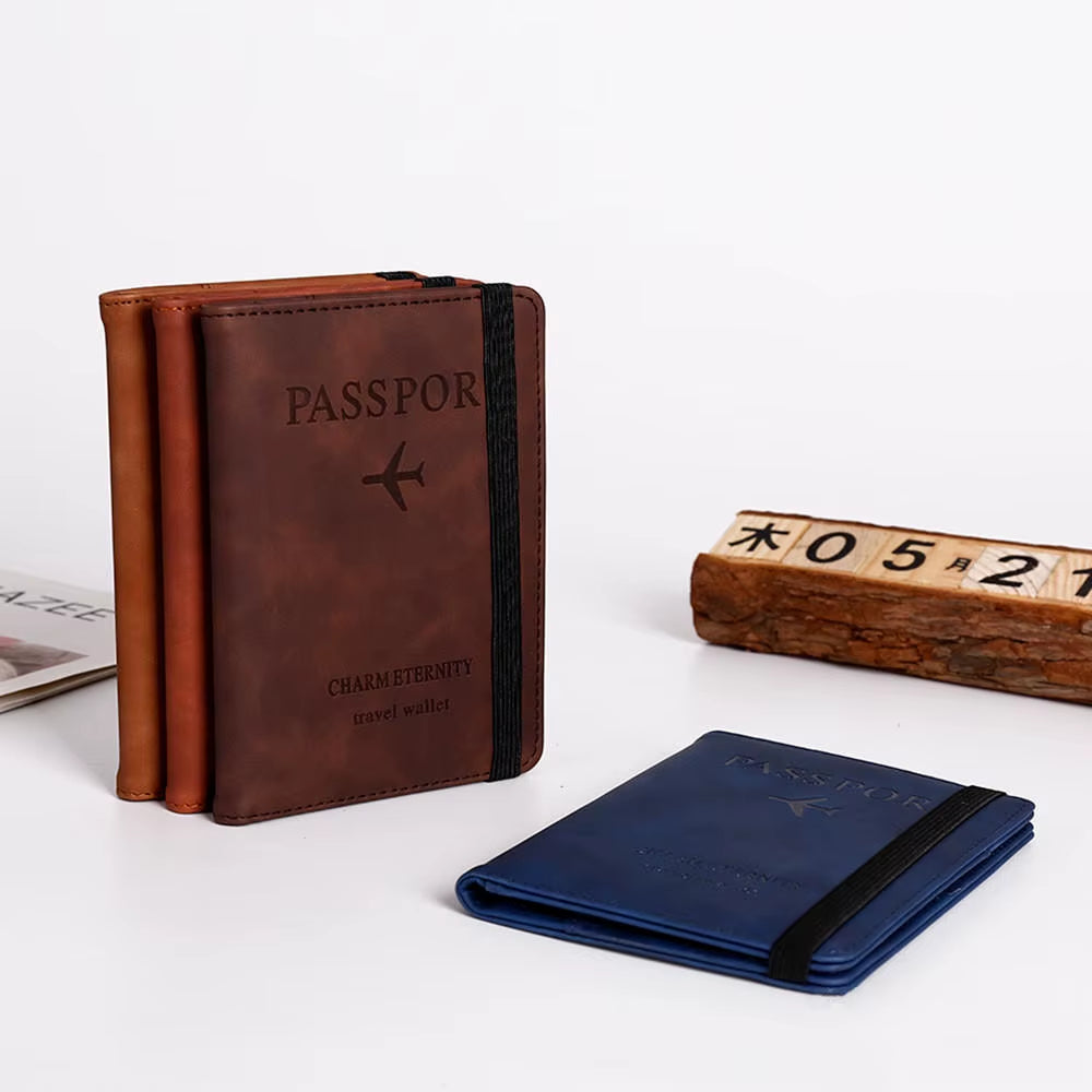PU Leather RFID Passport Cover with Strap Closure