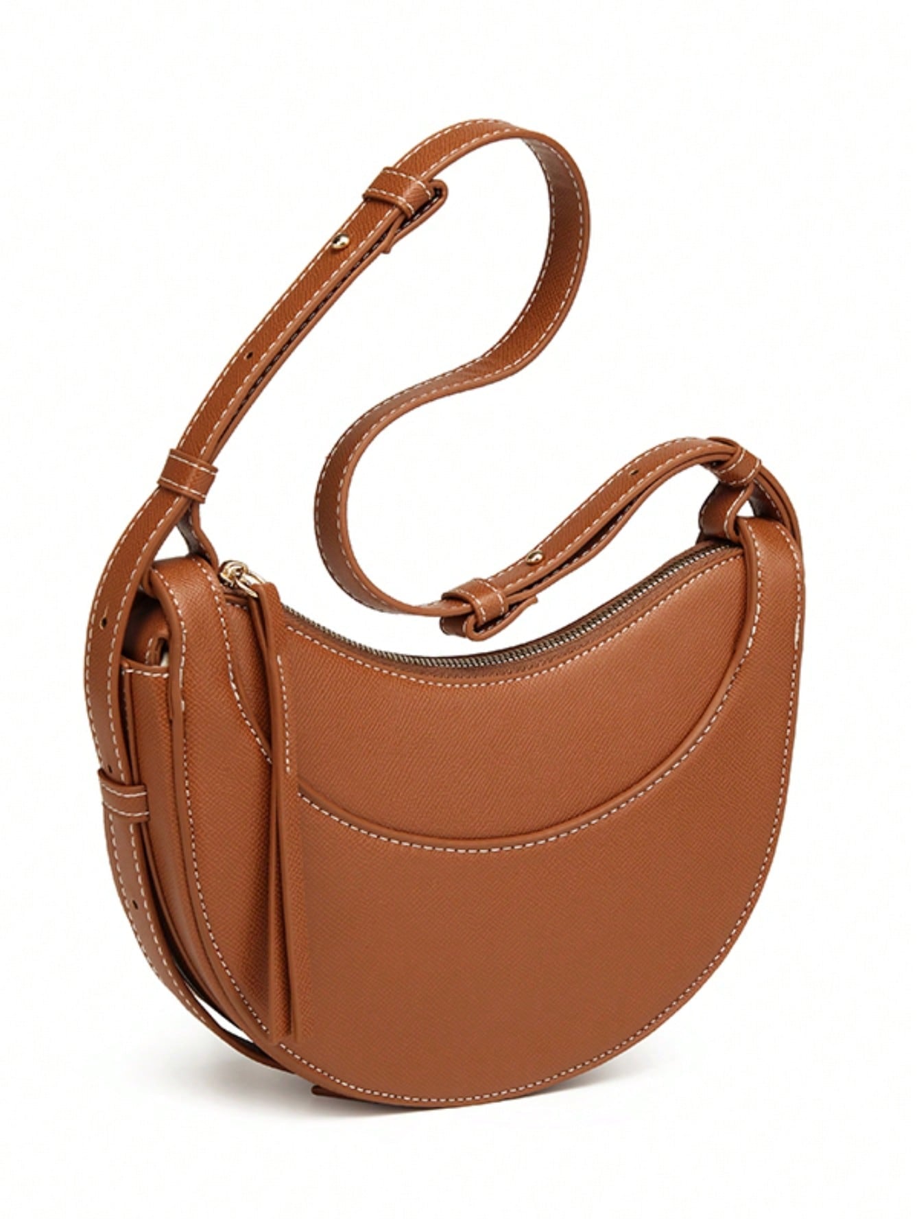 Crescent Arc | Minimalist Brown Saddle Crossbody