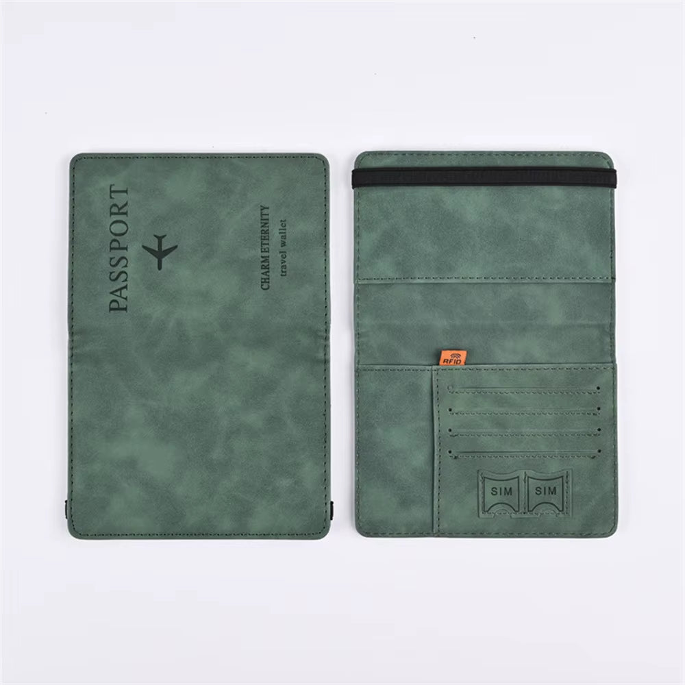 PU Leather RFID Passport Cover with Strap Closure