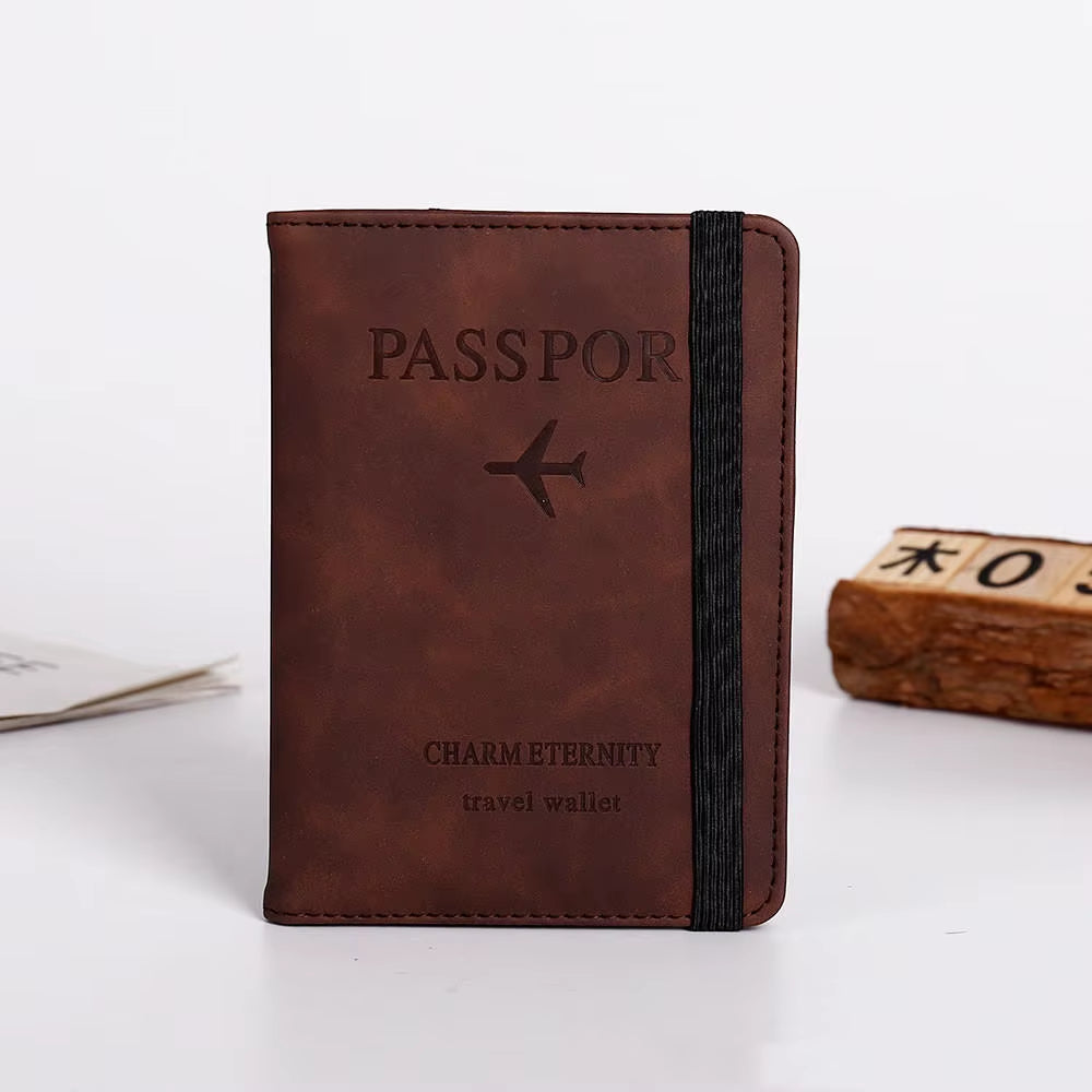 PU Leather RFID Passport Cover with Strap Closure