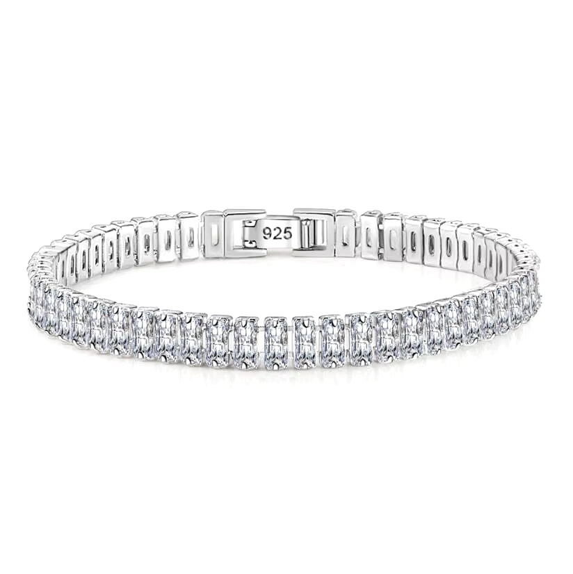 Minimalist Moissanite Tennis Bracelet – 925 Sterling Silver, Geometric Elegance (2–5mm Width Options)