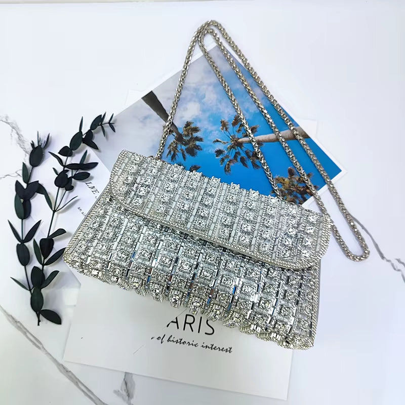 Aurora Clutch – Rhinestone Grid Evening Purse