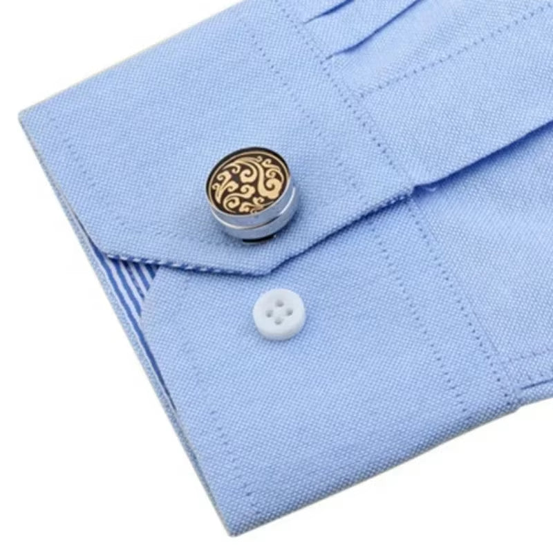 High-End Star Cufflinks Cap Set – Elegant Round Copper Buttons for Men's Dress Shirts & Business Attire