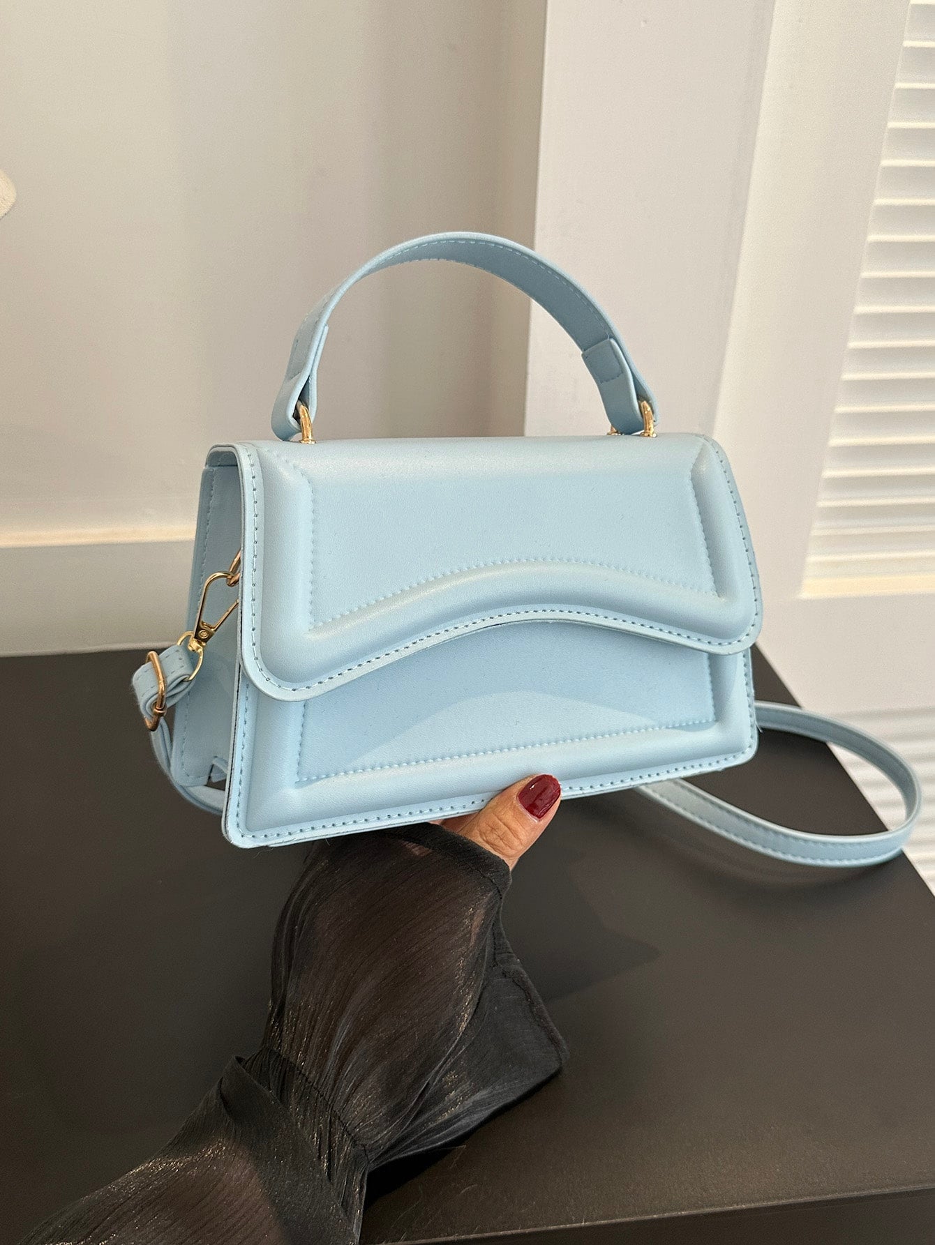 Minimalist Asymmetrical Flap Bag | Baby Blue Statement in Geometric Charm