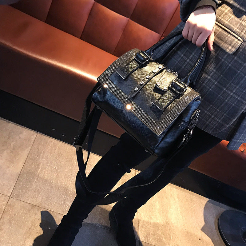 Rhinestone Vault | Soft Leather Platinum Shoulder Bag