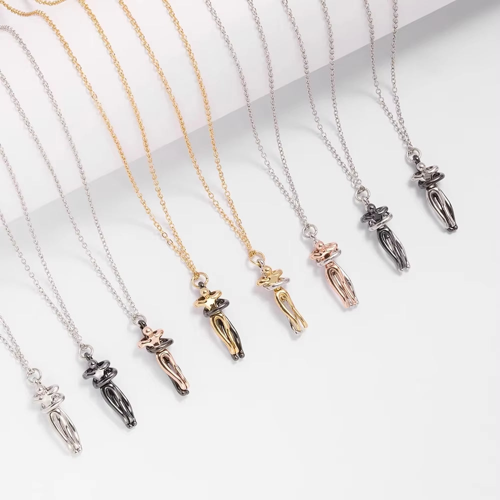 Embrace Pendant Necklace – Stainless Steel Couple Jewelry
