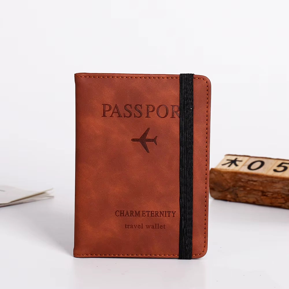 PU Leather RFID Passport Cover with Strap Closure