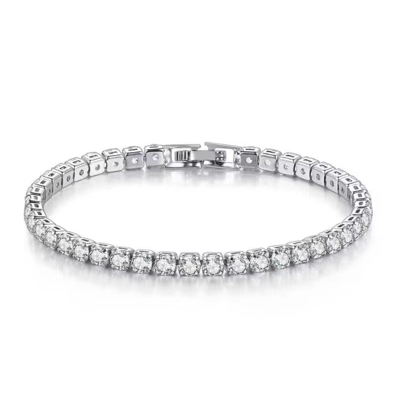 Minimalist Moissanite Tennis Bracelet – 925 Sterling Silver, Geometric Elegance (2–5mm Width Options)