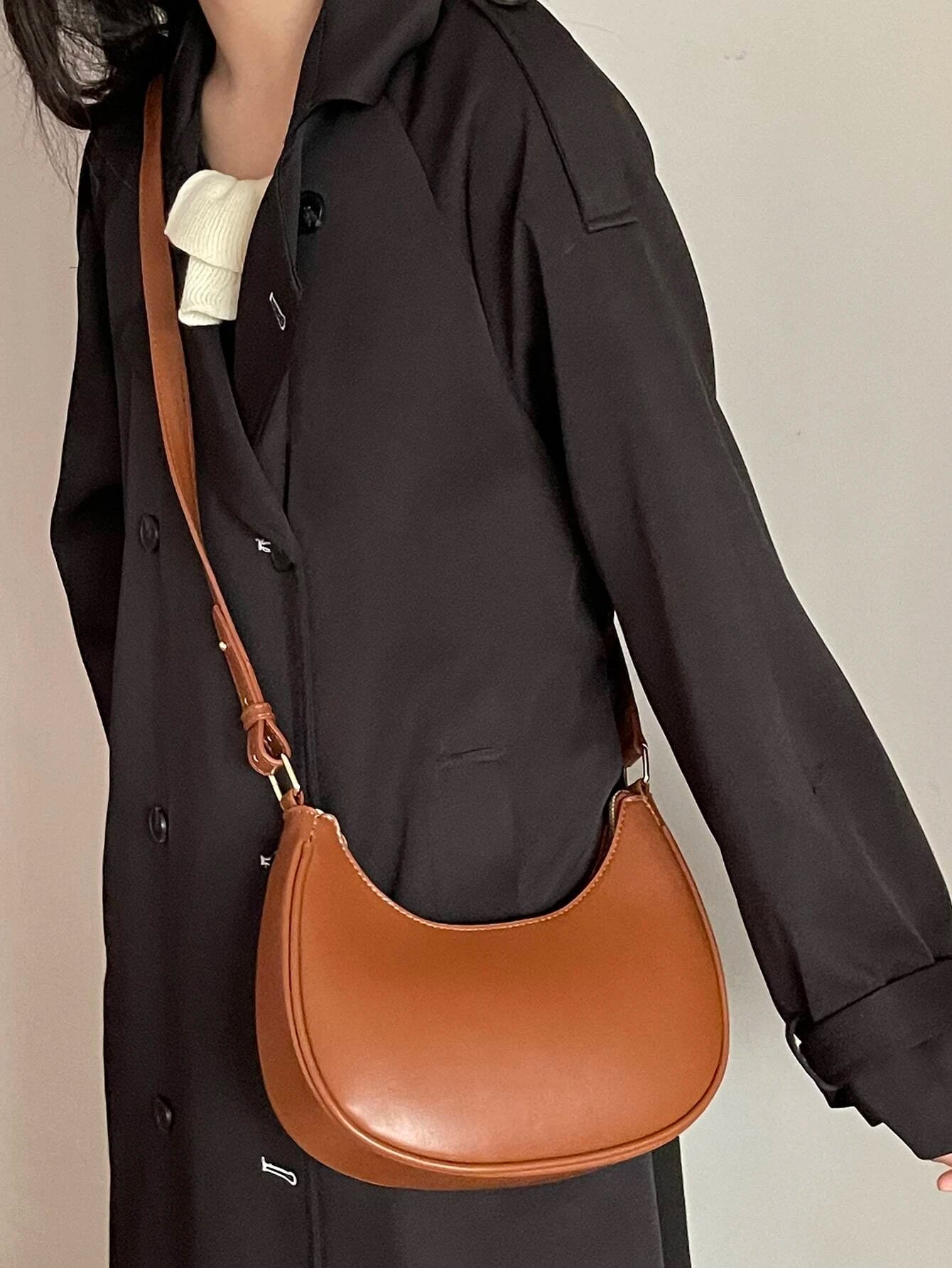 Cognac Textured Hobo | Minimalist Elegance with Chain Accent