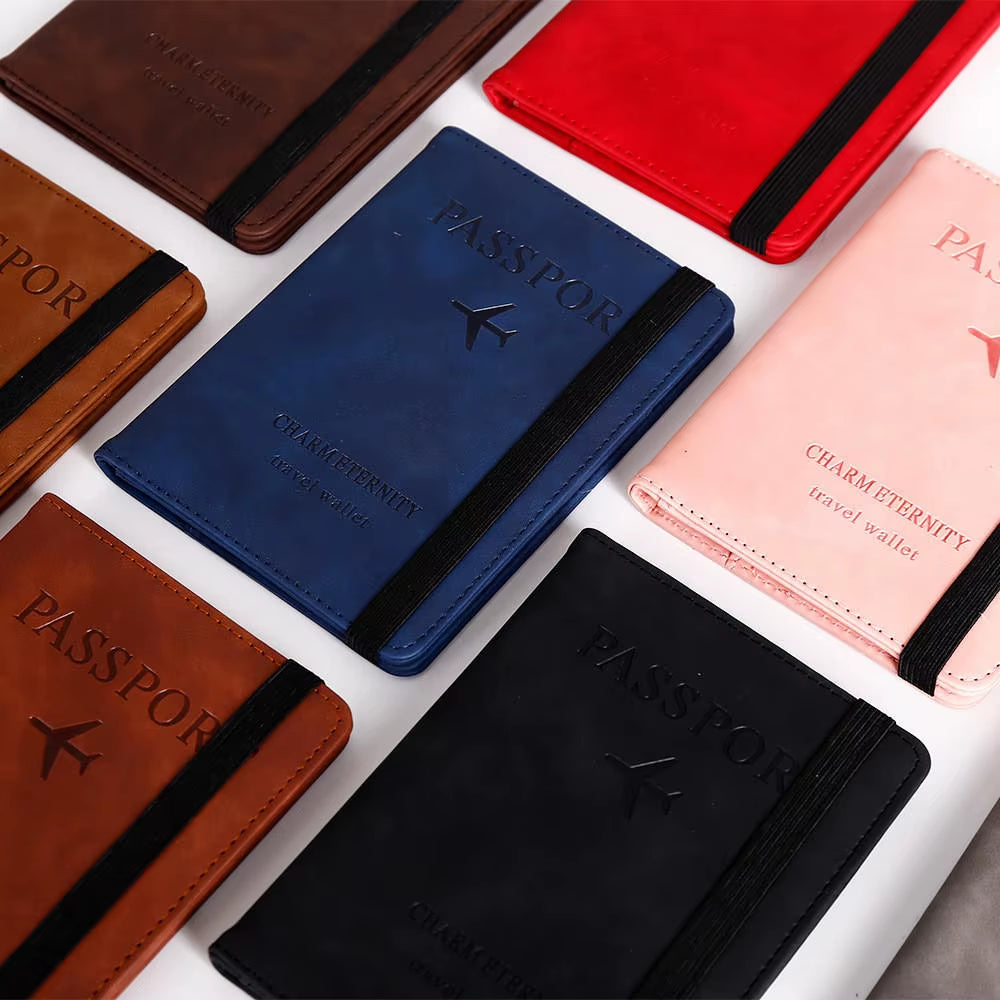 PU Leather RFID Passport Cover with Strap Closure