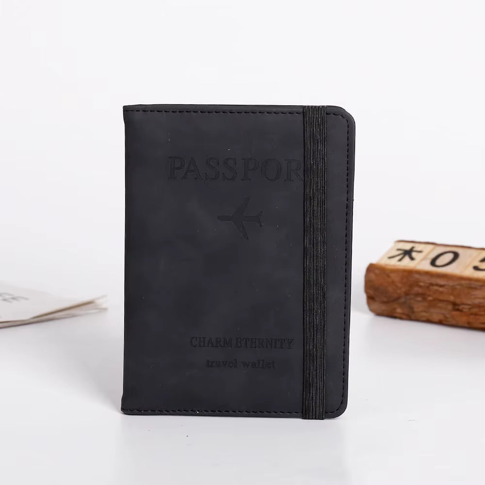 PU Leather RFID Passport Cover with Strap Closure