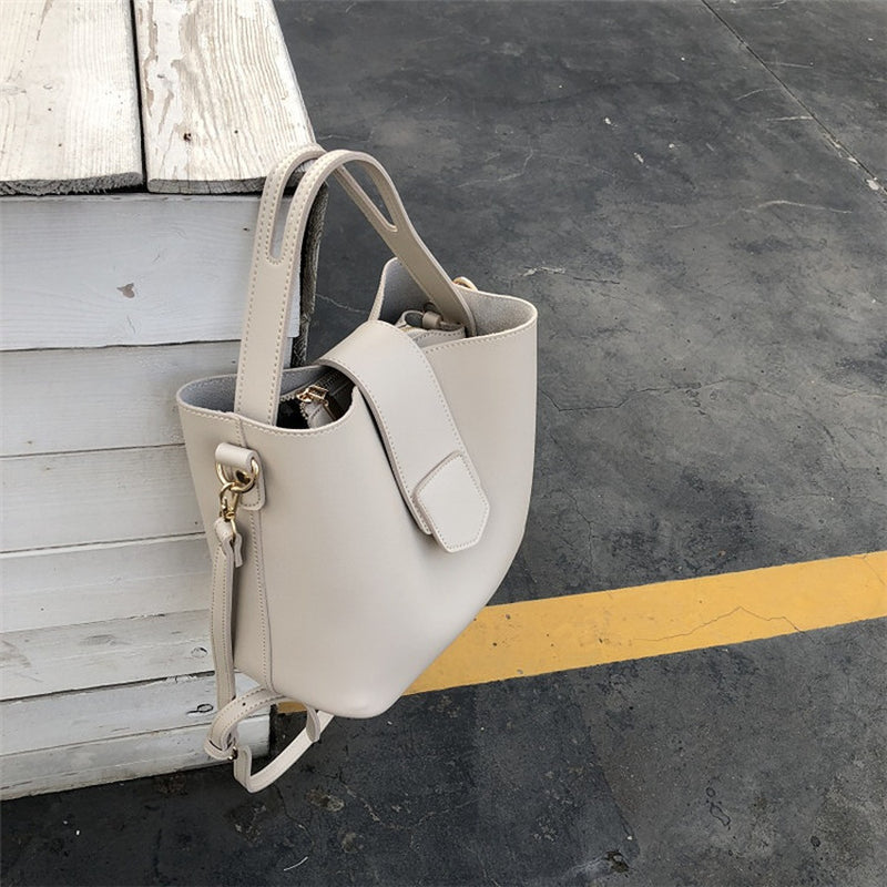 Everyday Bucket Tote | Minimalist Shoulder Carry in Warm Beige