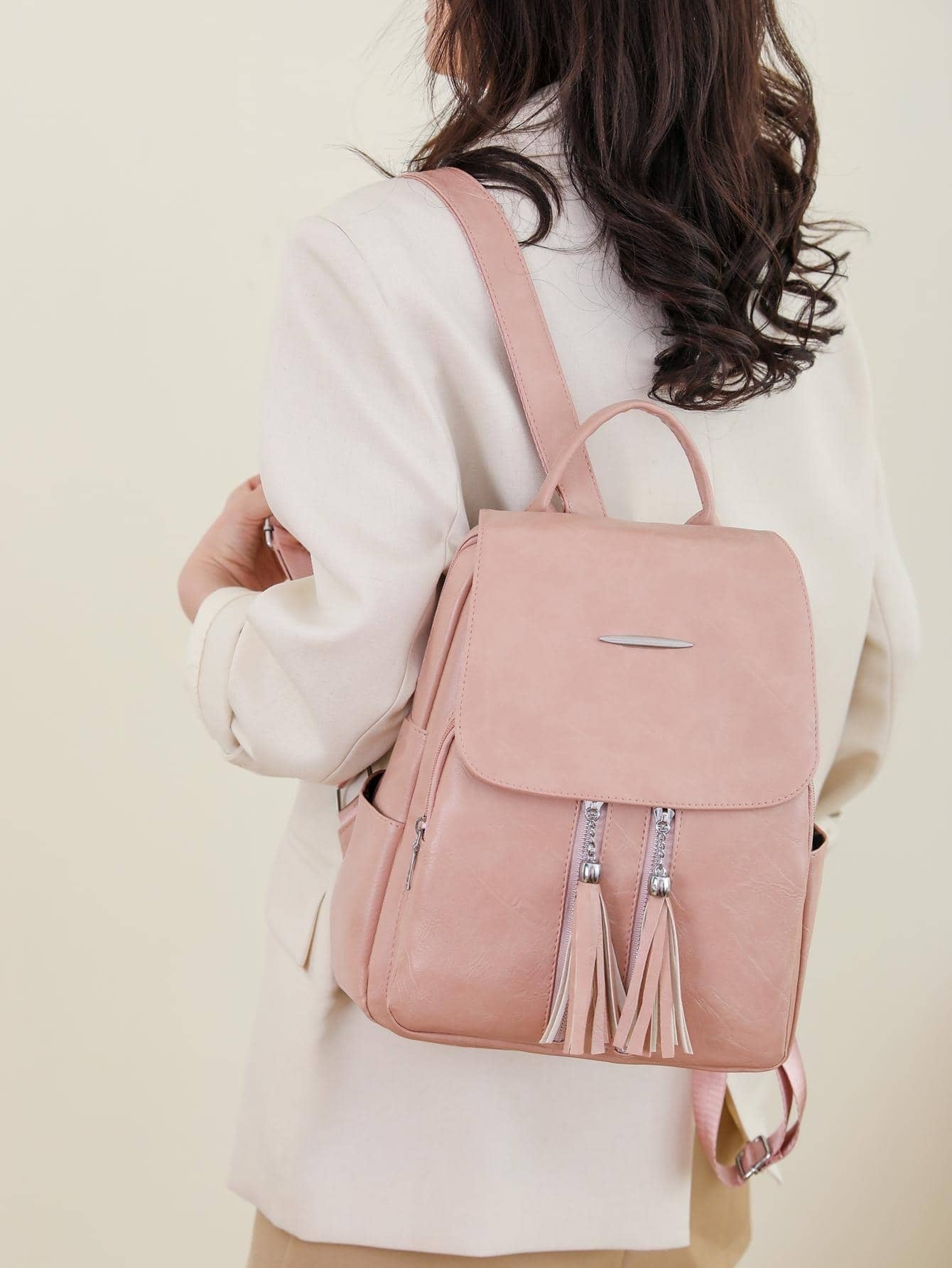 Tassel Flap Backpack | Mocha Brown Minimalist Carryall