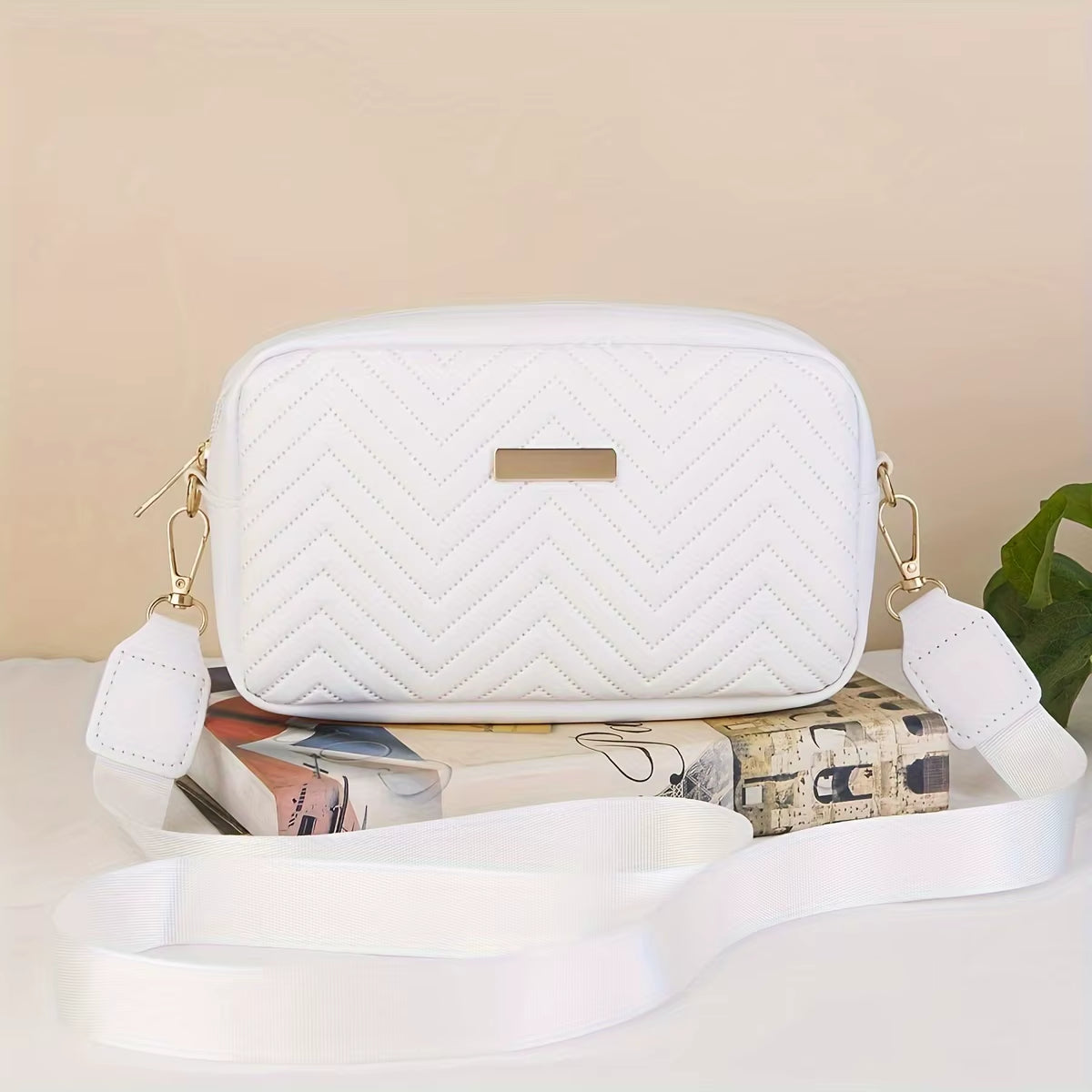 Minimalist Chevron Crossbody Wallet | Quilted PU Bag in Monochrome Duo