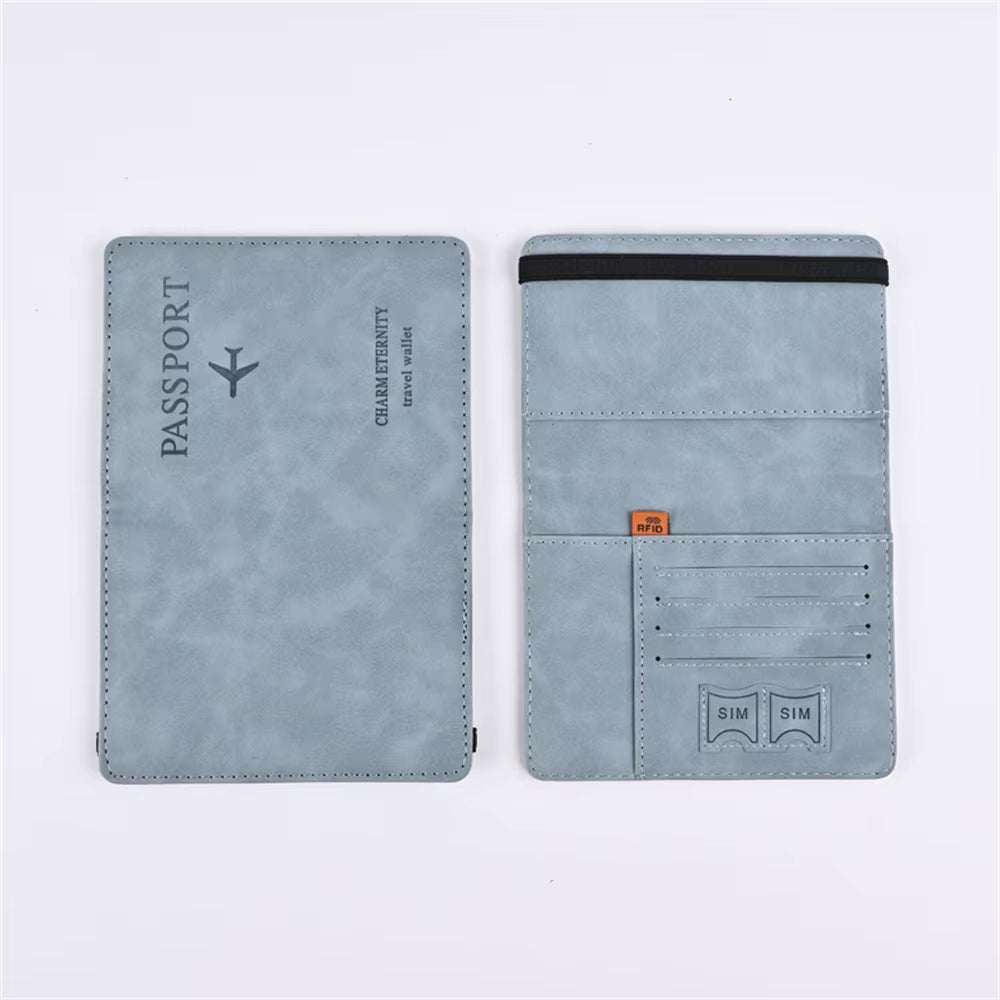 PU Leather RFID Passport Cover with Strap Closure