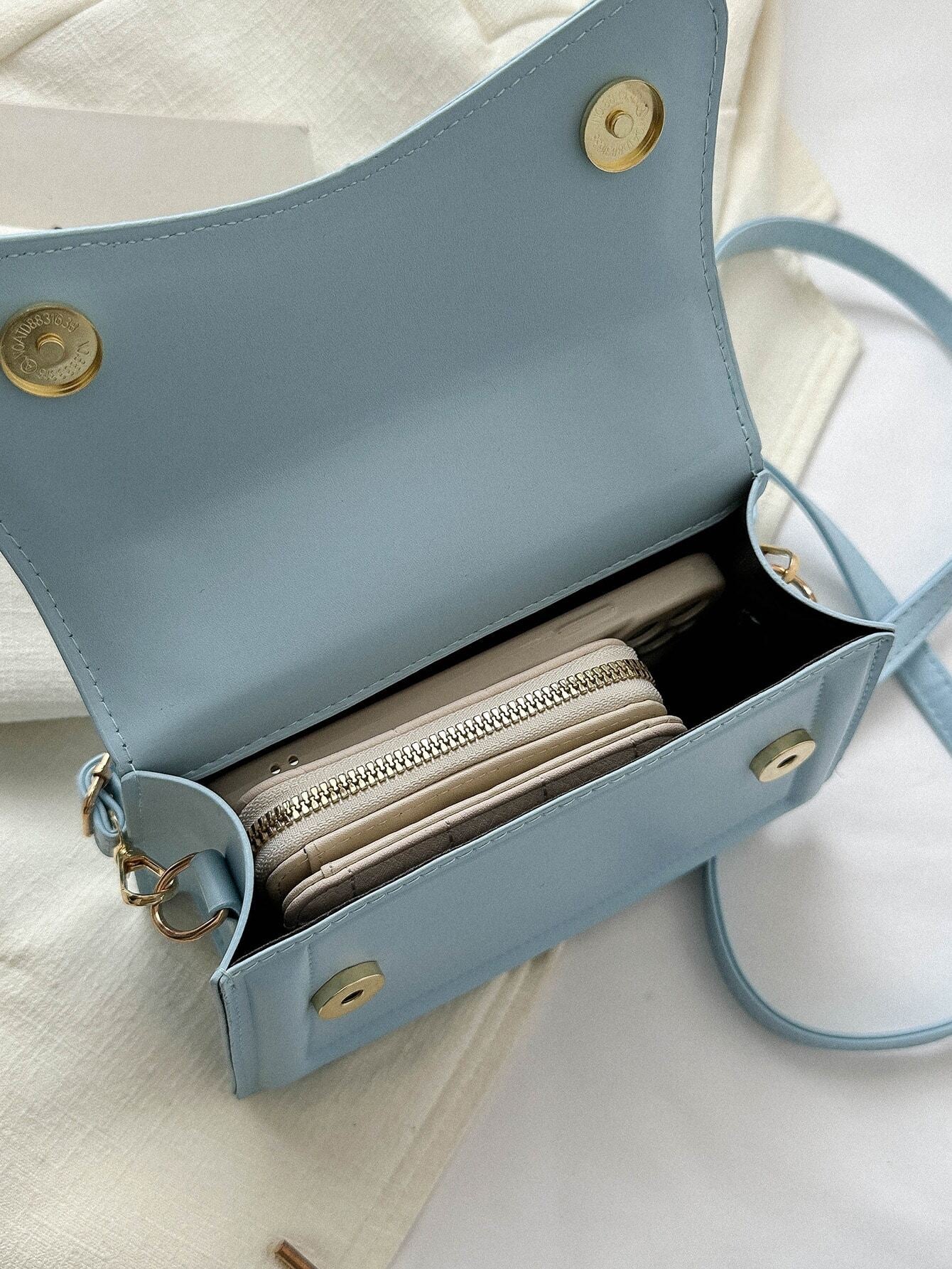 Minimalist Asymmetrical Flap Bag | Baby Blue Statement in Geometric Charm