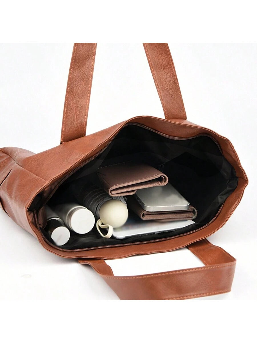Chestnut Ruched Tote | Vintage-Inspired Shoulder Carryall in Matte Brown