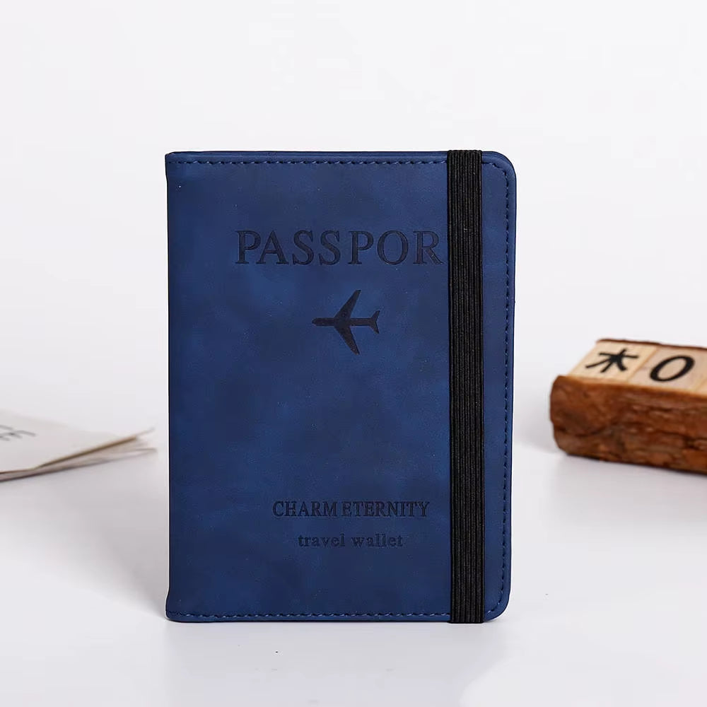 PU Leather RFID Passport Cover with Strap Closure