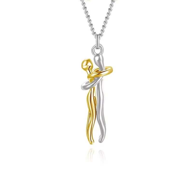 Embrace Pendant Necklace – Stainless Steel Couple Jewelry