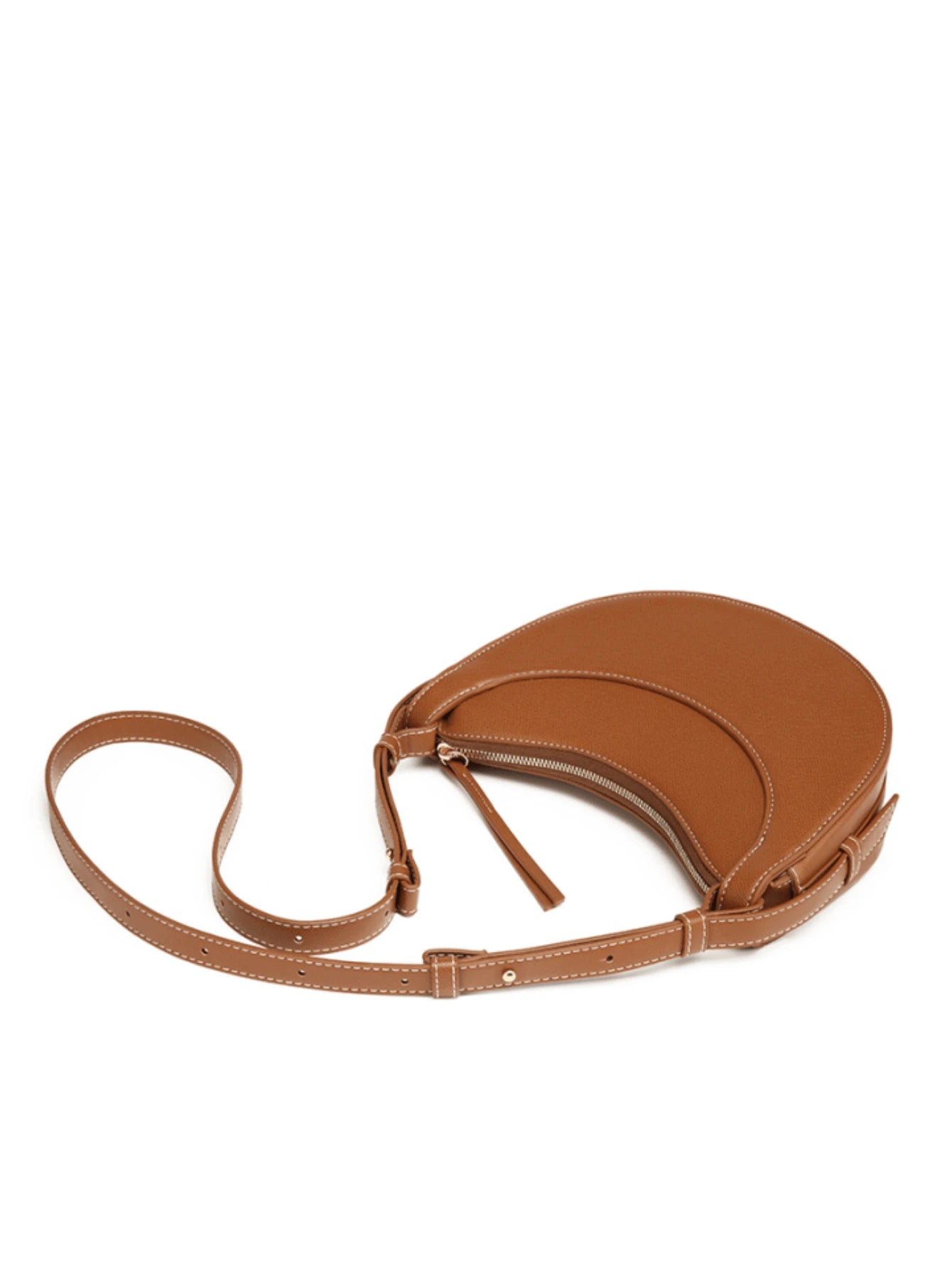 Crescent Arc | Minimalist Brown Saddle Crossbody
