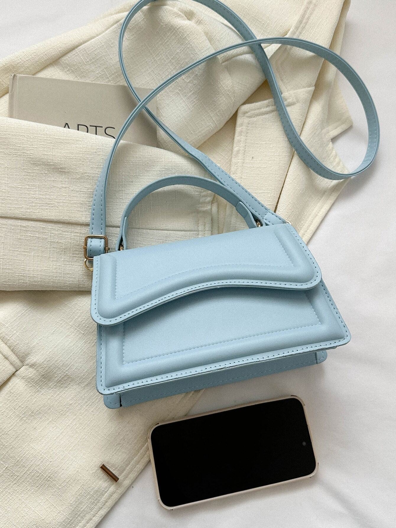 Minimalist Asymmetrical Flap Bag | Baby Blue Statement in Geometric Charm