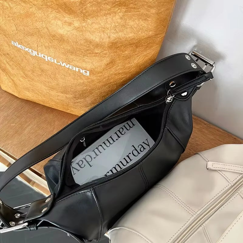 Midnight Arc | Wide Strap Crescent Shoulder Bag