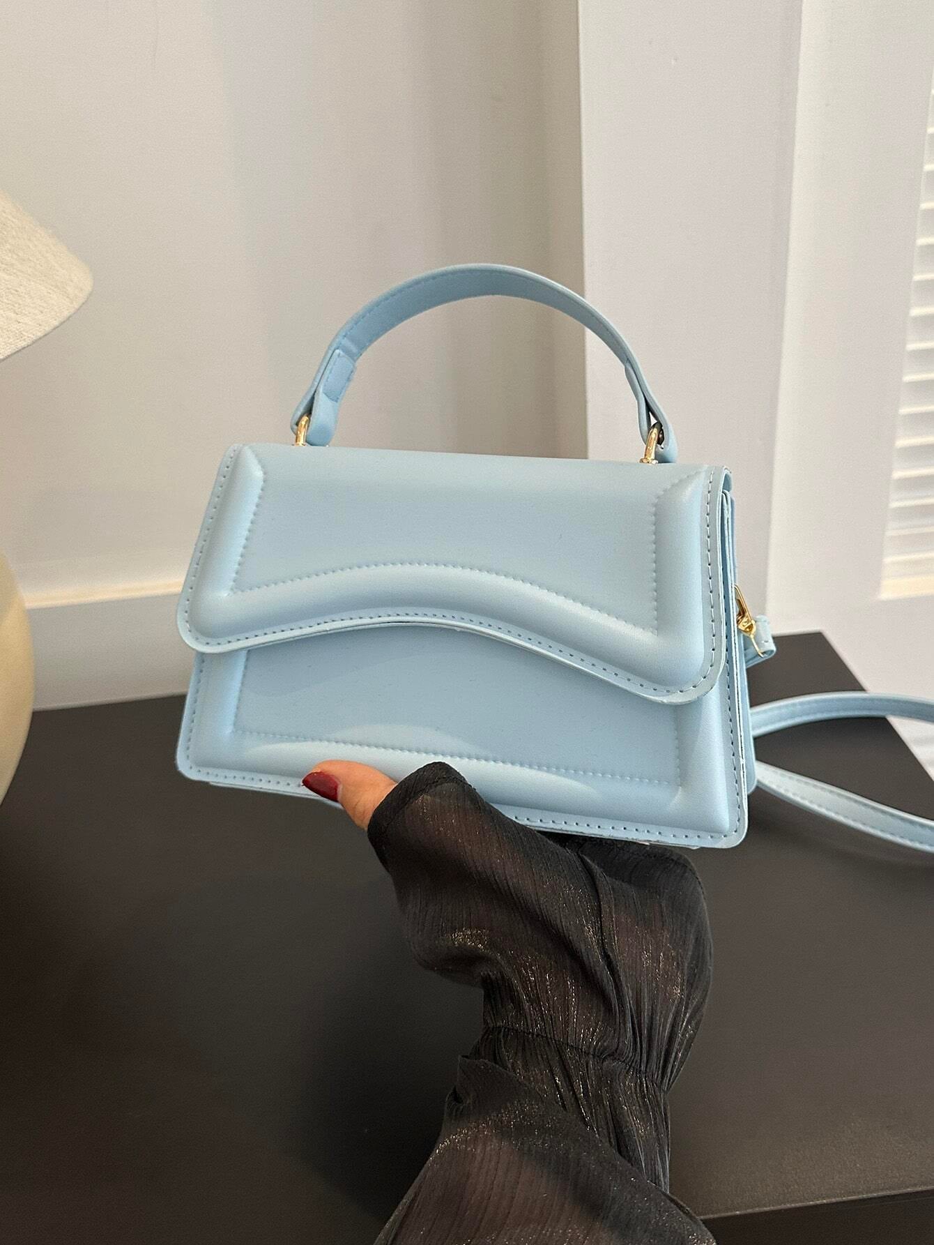Minimalist Asymmetrical Flap Bag | Baby Blue Statement in Geometric Charm