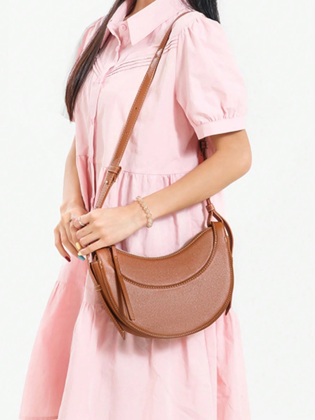 Crescent Arc | Minimalist Brown Saddle Crossbody