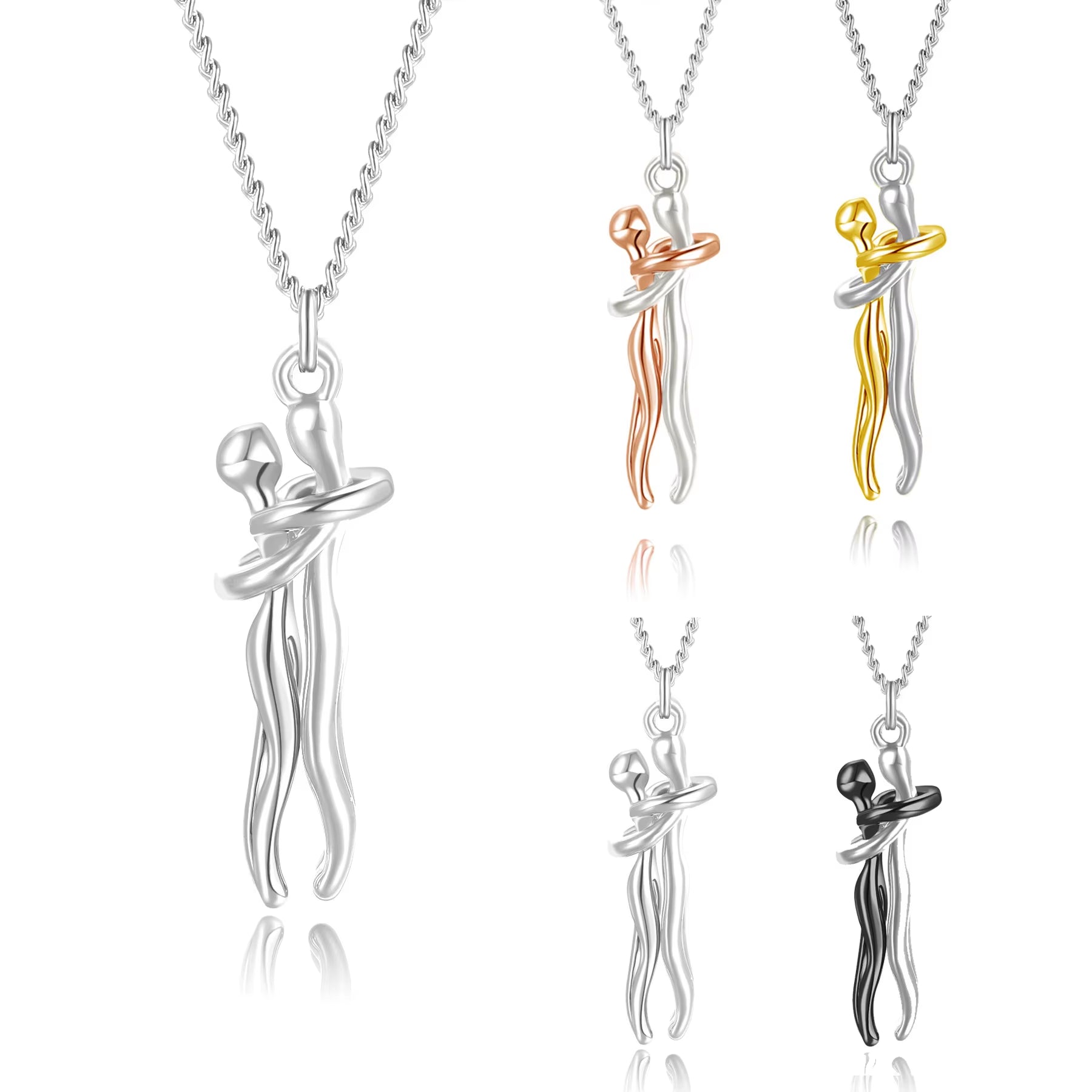 Embrace Pendant Necklace – Stainless Steel Couple Jewelry