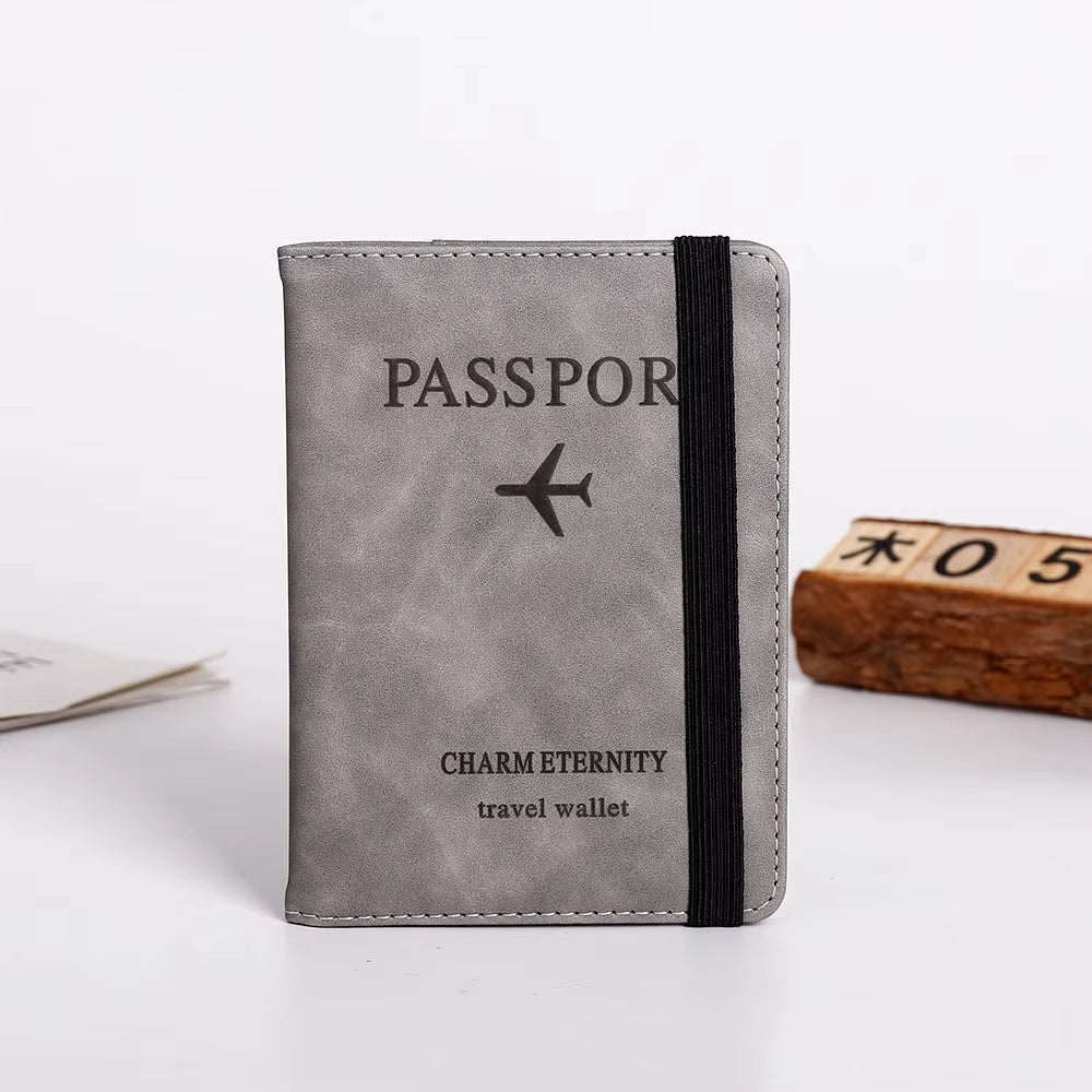 PU Leather RFID Passport Cover with Strap Closure