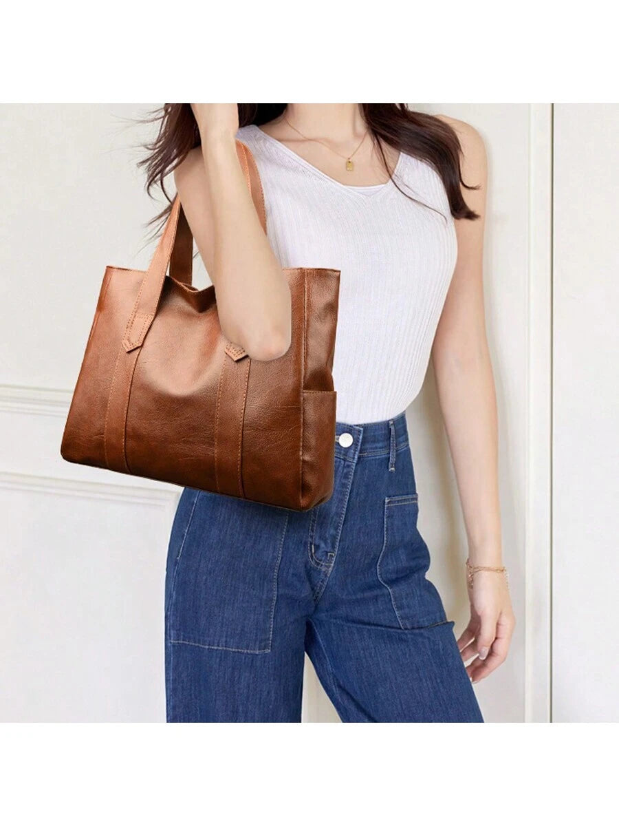 Chestnut Ruched Tote | Vintage-Inspired Shoulder Carryall in Matte Brown