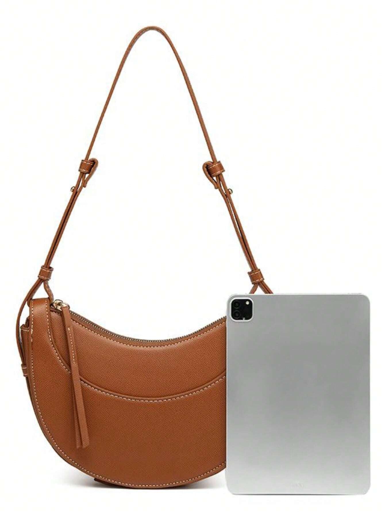 Crescent Arc | Minimalist Brown Saddle Crossbody