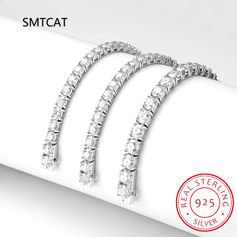 Minimalist Moissanite Tennis Bracelet – 925 Sterling Silver, Geometric Elegance (2–5mm Width Options)
