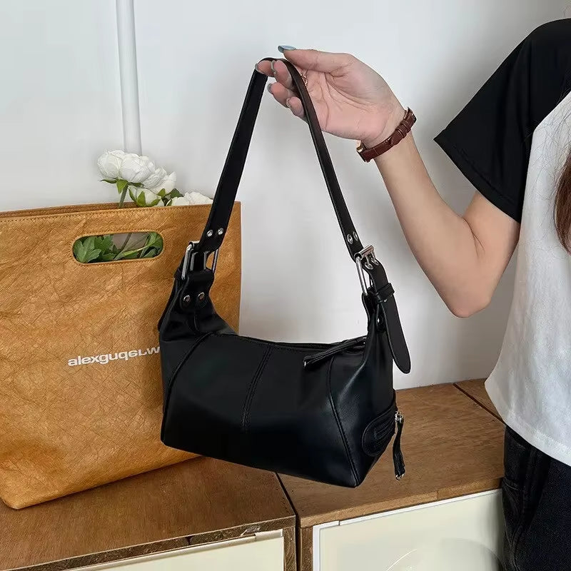 Midnight Arc | Wide Strap Crescent Shoulder Bag