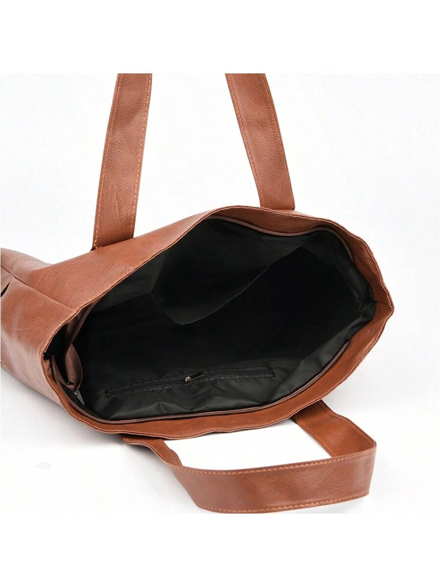 Chestnut Ruched Tote | Vintage-Inspired Shoulder Carryall in Matte Brown