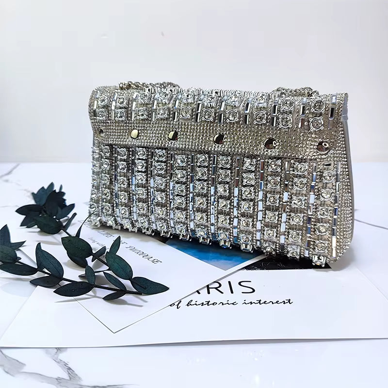 Aurora Clutch – Rhinestone Grid Evening Purse