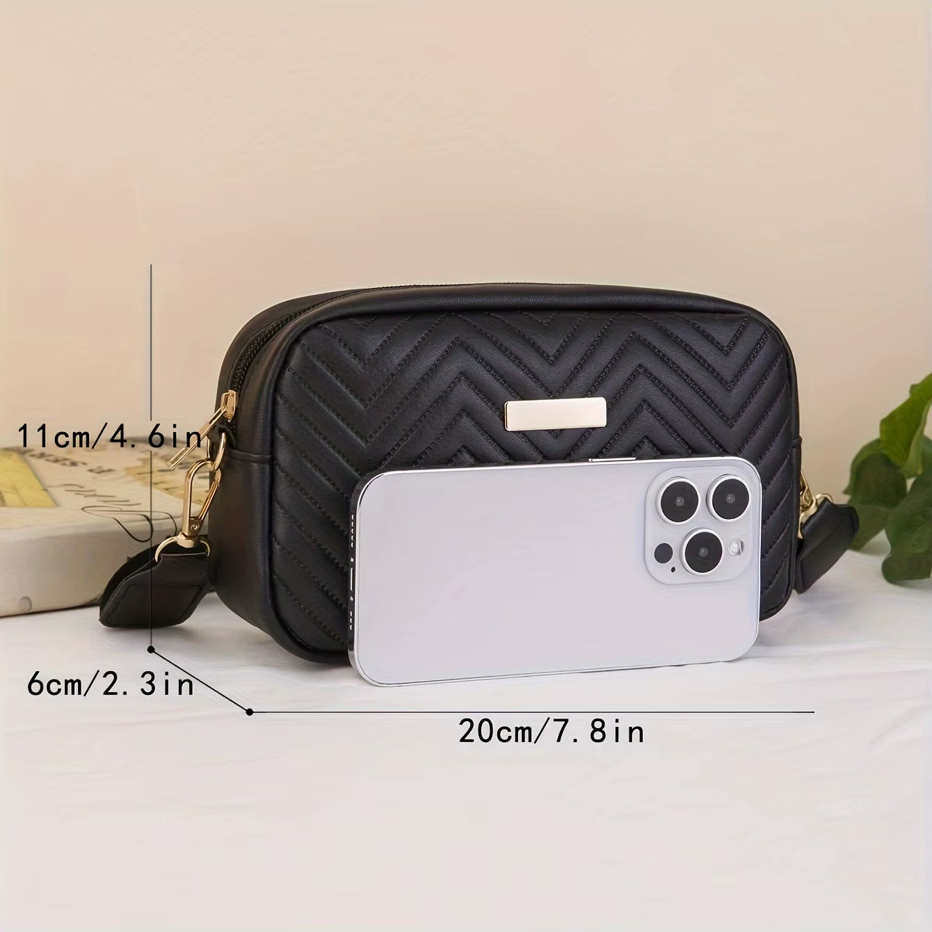 Minimalist Chevron Crossbody Wallet | Quilted PU Bag in Monochrome Duo