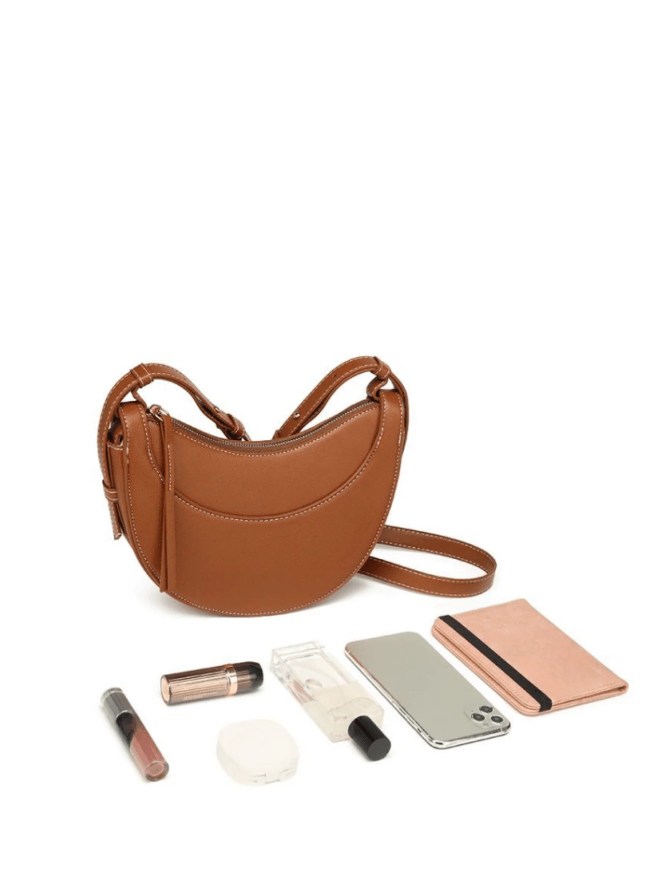 Crescent Arc | Minimalist Brown Saddle Crossbody