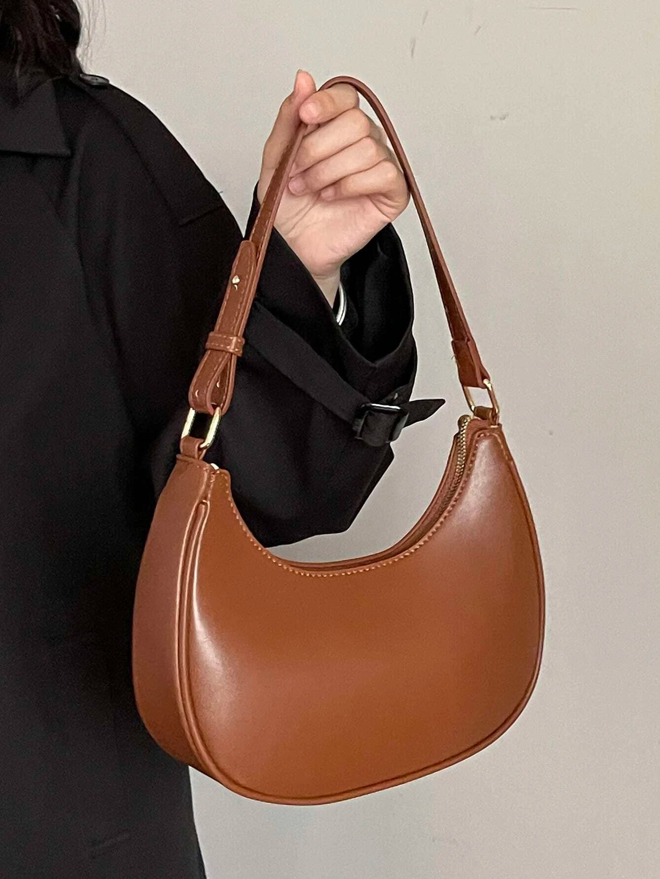 Cognac Textured Hobo | Minimalist Elegance with Chain Accent