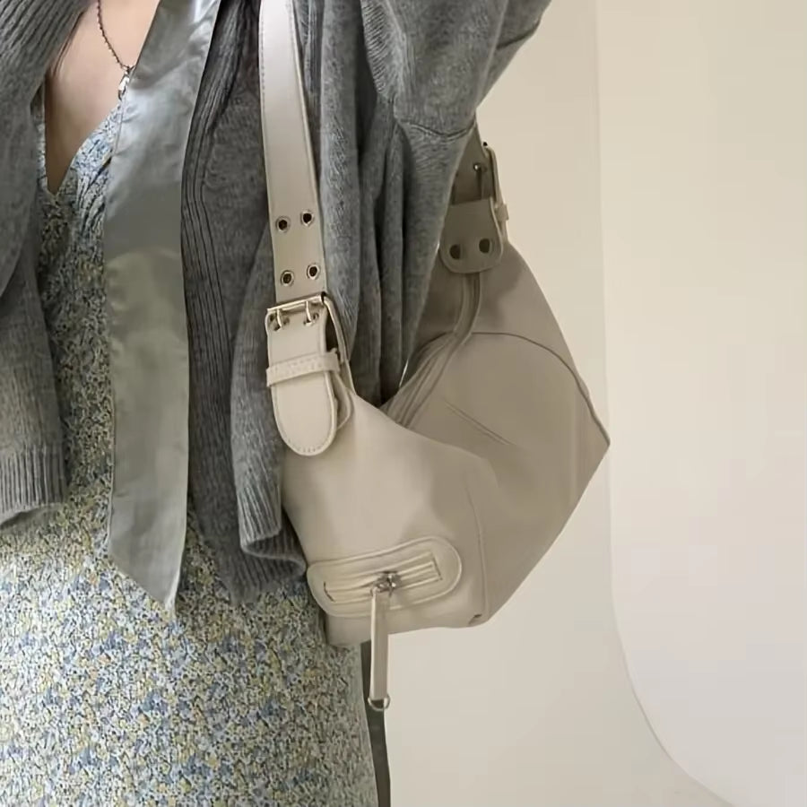 Midnight Arc | Wide Strap Crescent Shoulder Bag