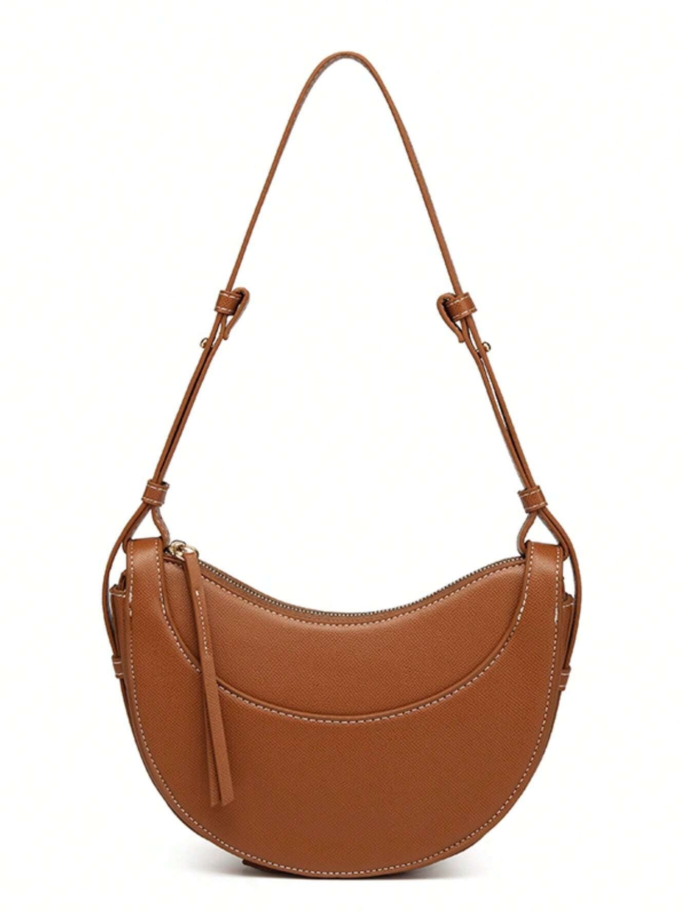 Crescent Arc | Minimalist Brown Saddle Crossbody