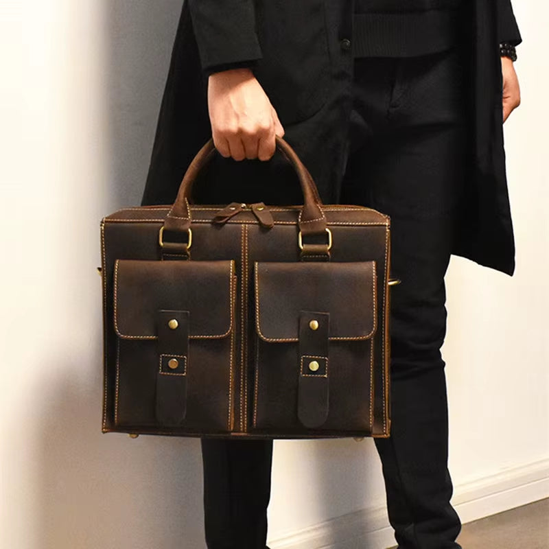 Legacy Code | Natural Cowhide Leather 14” Laptop Briefcase