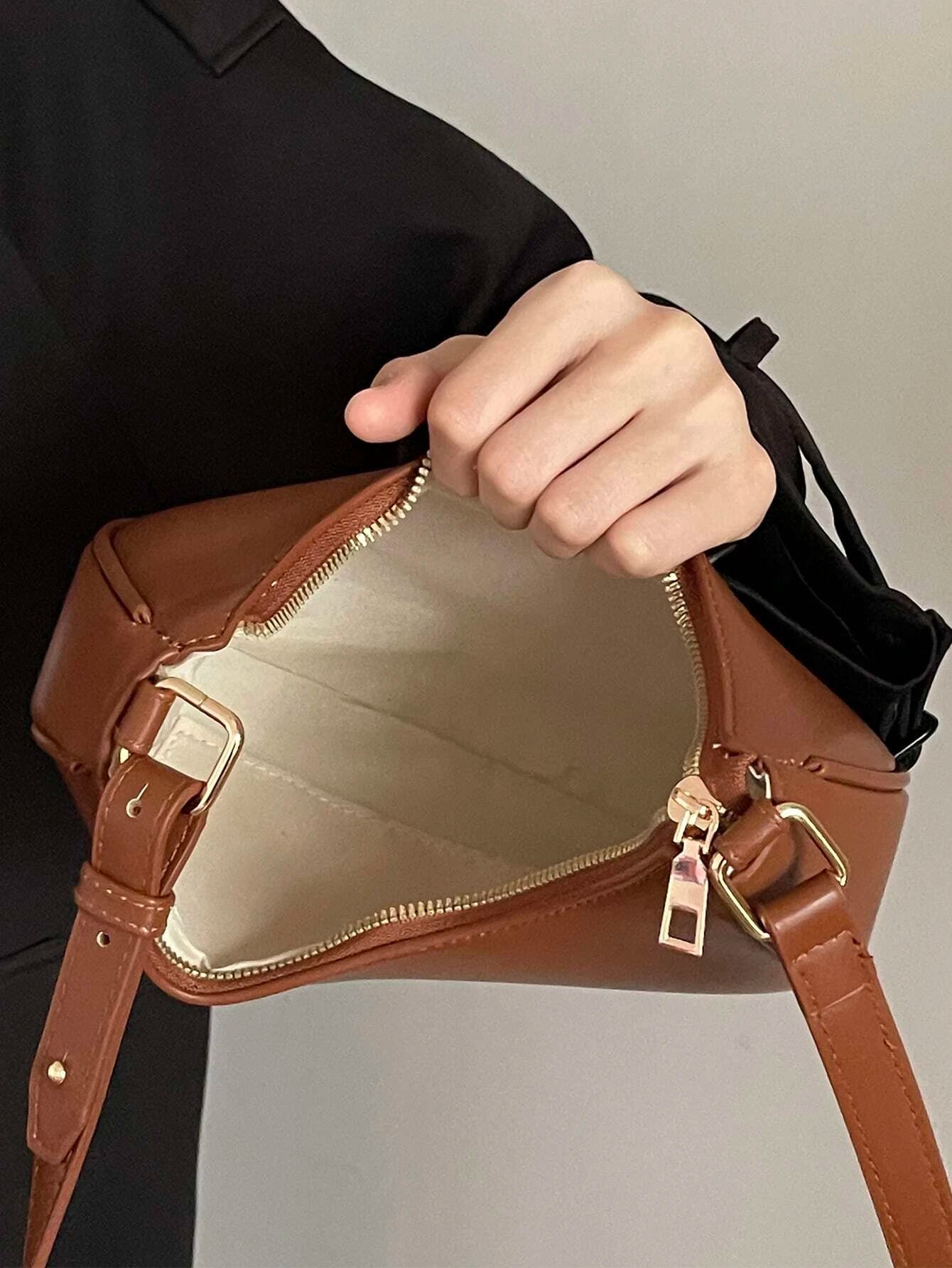 Cognac Textured Hobo | Minimalist Elegance with Chain Accent